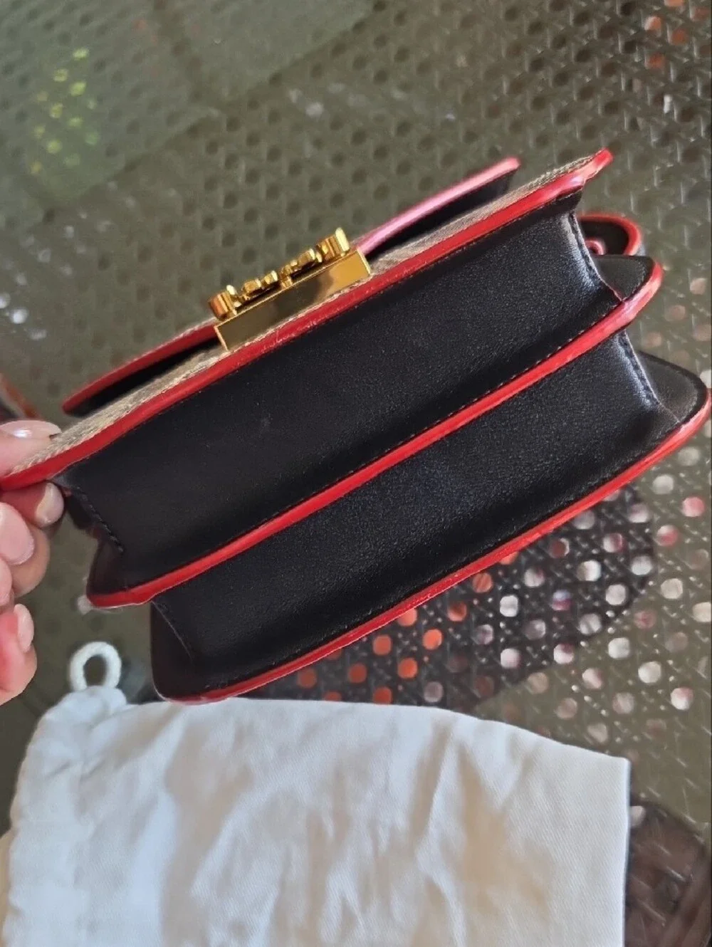 MCM Cream Python-Print Leather Crossbody with Gold Hardware & Dustbag